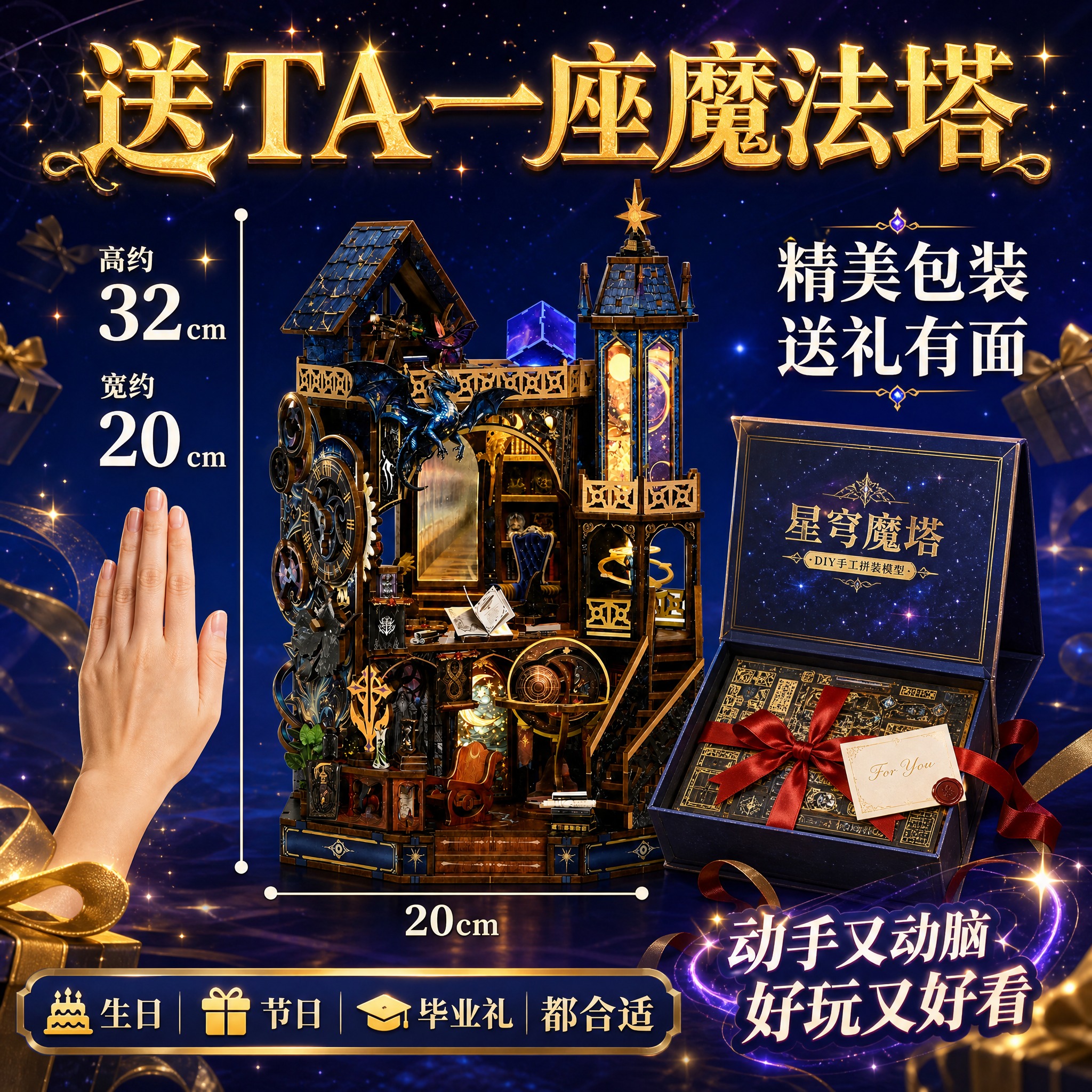 [主图-5] 礼物与尺寸信息图，展示产品大小和送礼价值，促进下… - 图片创意预览