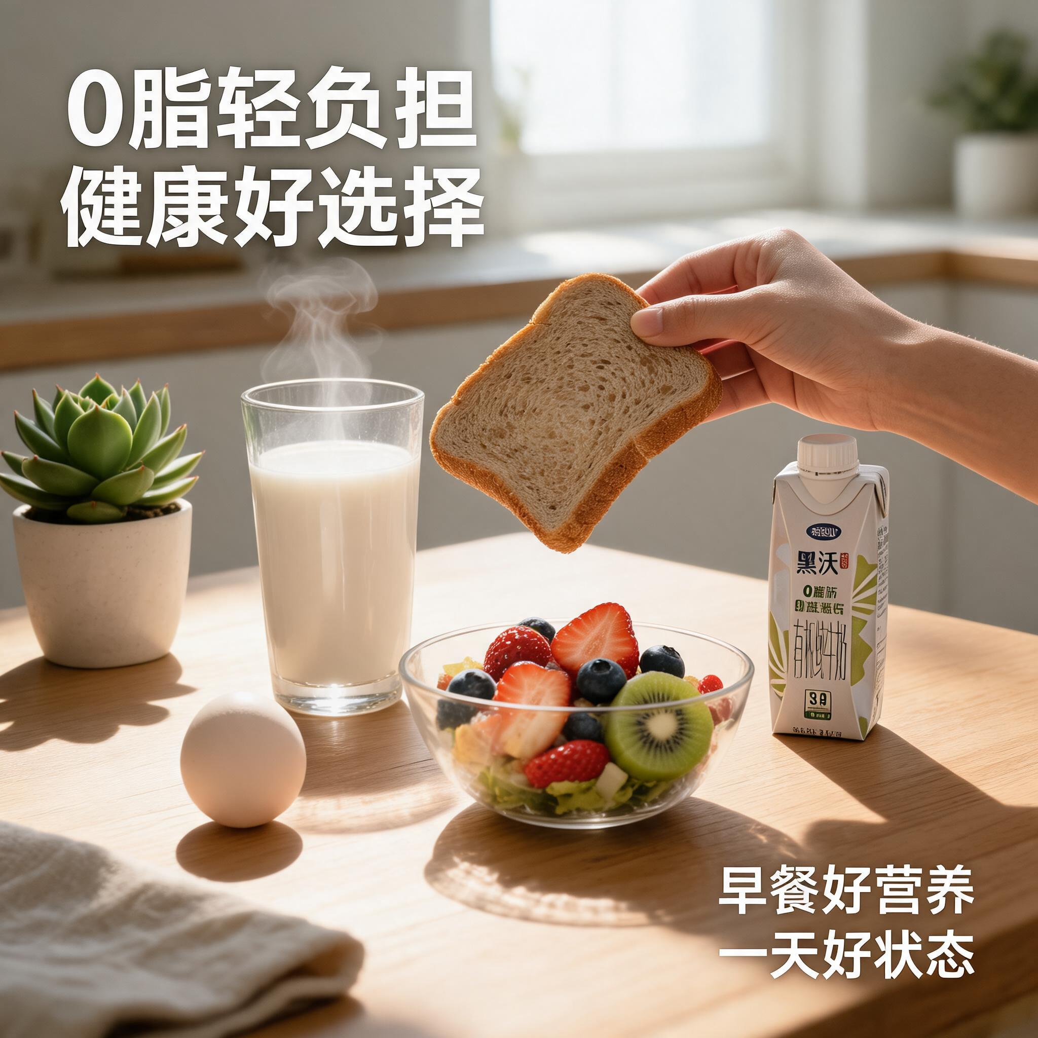 [主图-4] 完达山黑沃有机纯牛奶场景与体验图，展示健康轻食早… - 图片创意预览