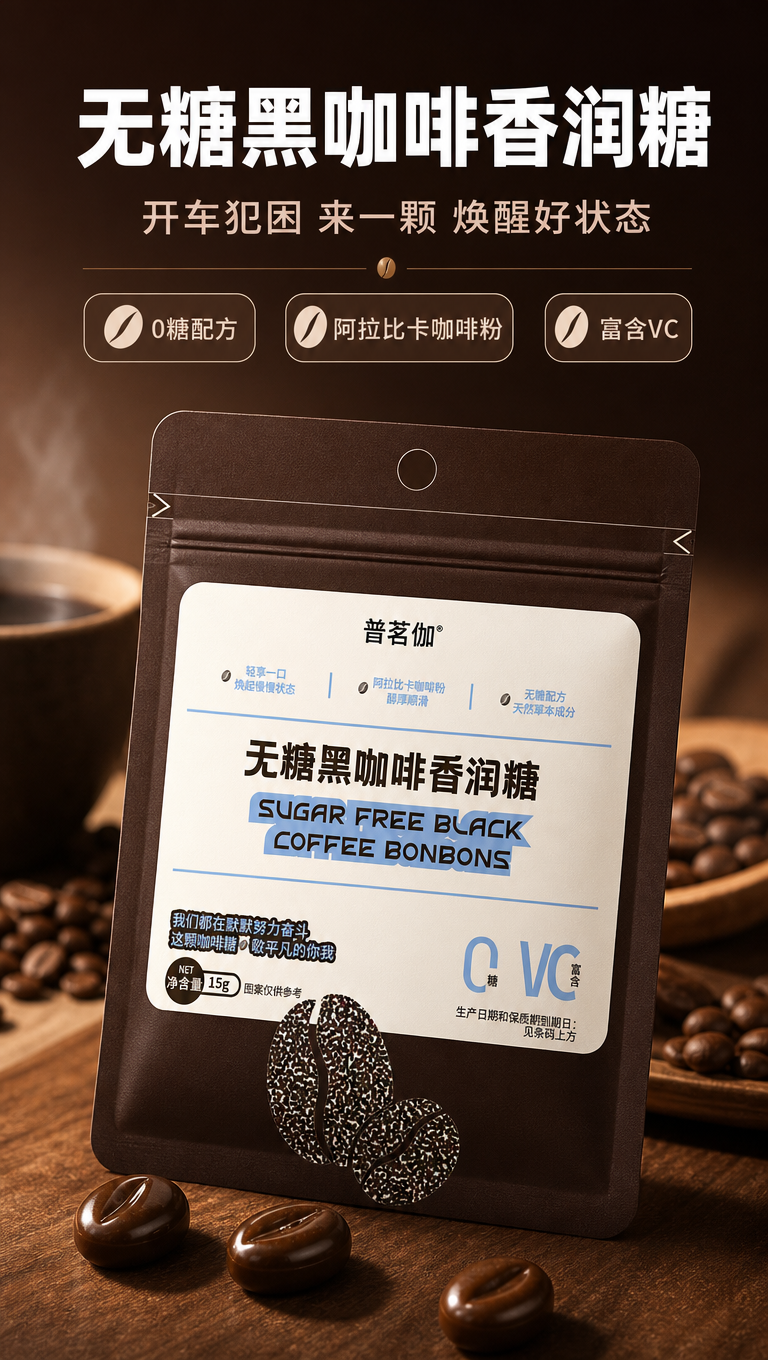 [商品] 使用【图1】普茗伽无糖黑咖啡香润糖袋装产品图；保留深… - 图片创意预览