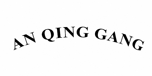 干净的纯白色背景。平面字体设计，文字为"AN QING GANG"，Times New Roman Bold粗体衬线字体，字高35mm，文字沿下弯弧排列（向下弯曲的弧形排列，两端低中间高的下弯弧度），黑色文字，字体清晰锐利，衬线特征明显。画面中只能出现这11个字符："A"、"N"、" "、"Q"、"I"、"N"、"G"、" "、"G"、"A"、"N"，不得增加、遗漏或替换任何一个字符。文字整体必须完整呈现在画面内不可被裁切，四周留有安全边距。