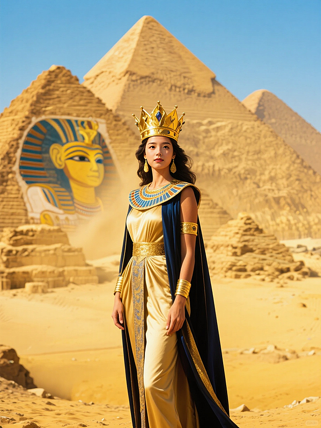 😎埃及金字塔前，AI 打造艳后古壁画风😍
