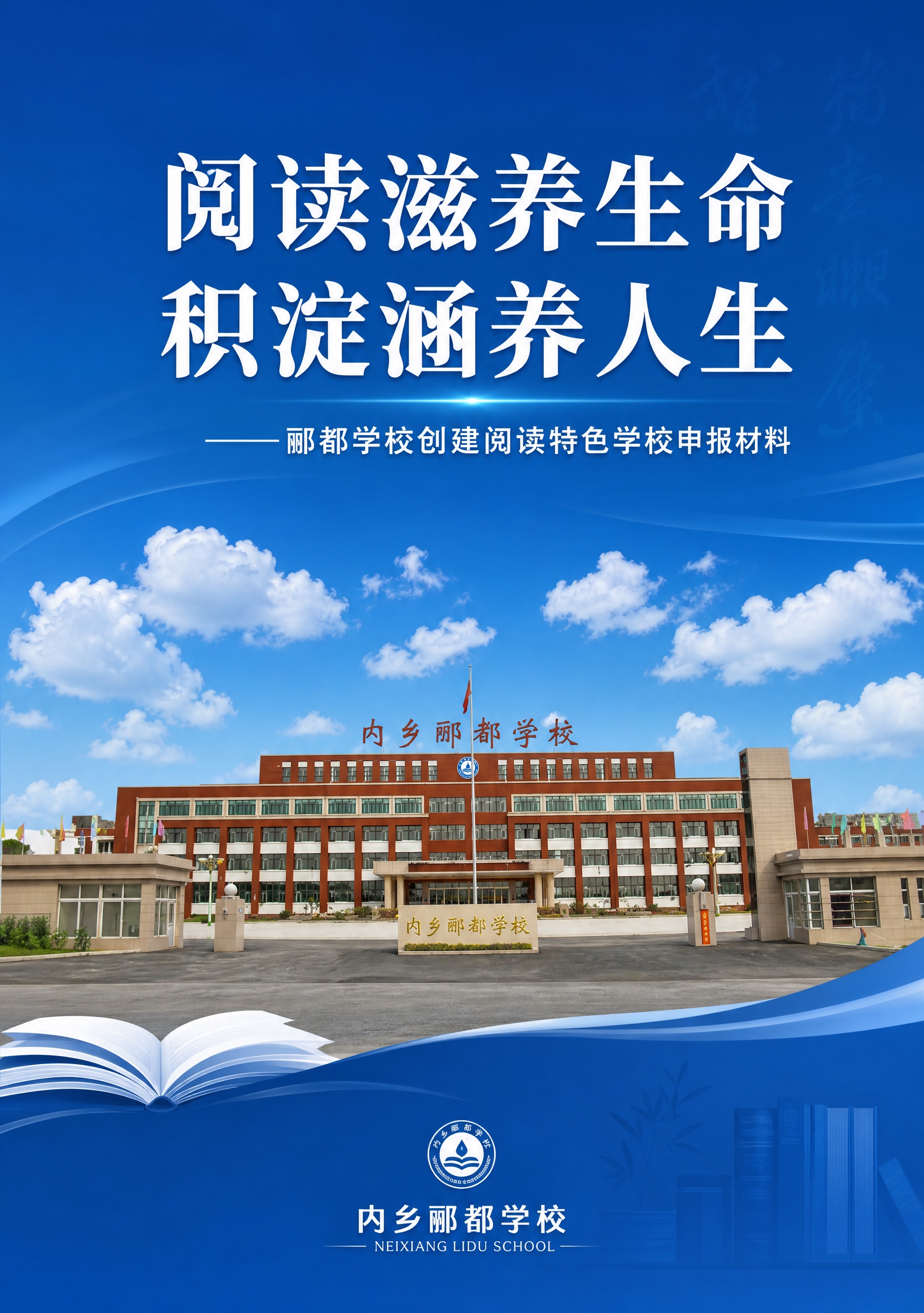 A4竖版学校宣传册第1页（封面），统一蓝色主色调，白色文字，简… - 图片创意预览