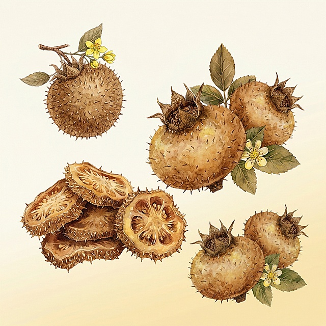 帮我生成一个刺梨干插画 样子和所给参考图中的刺梨干插画一样