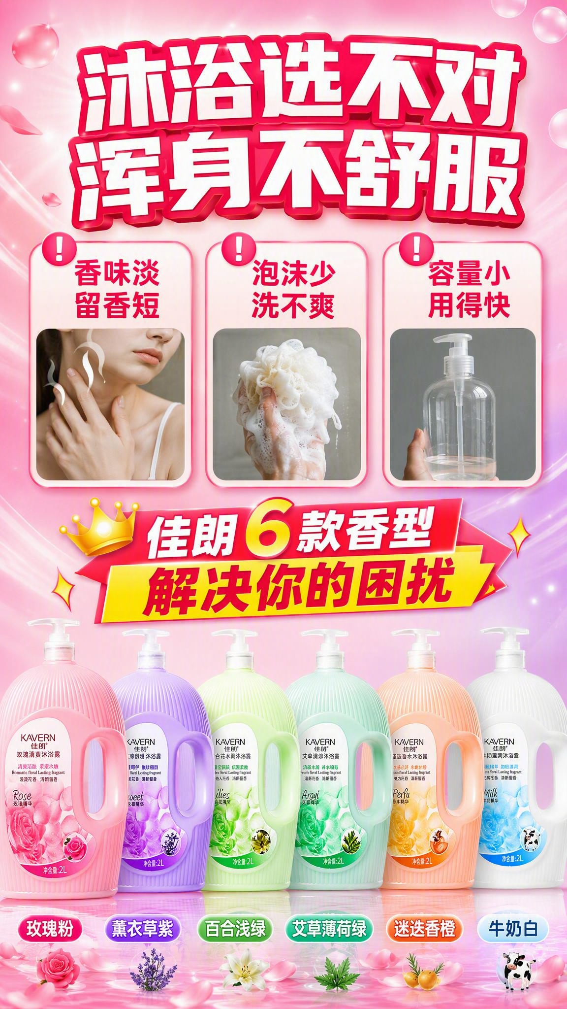 [商品] 使用【图1-图6】佳朗6款2L沐浴露全家福，分别为玫… - 图片创意预览