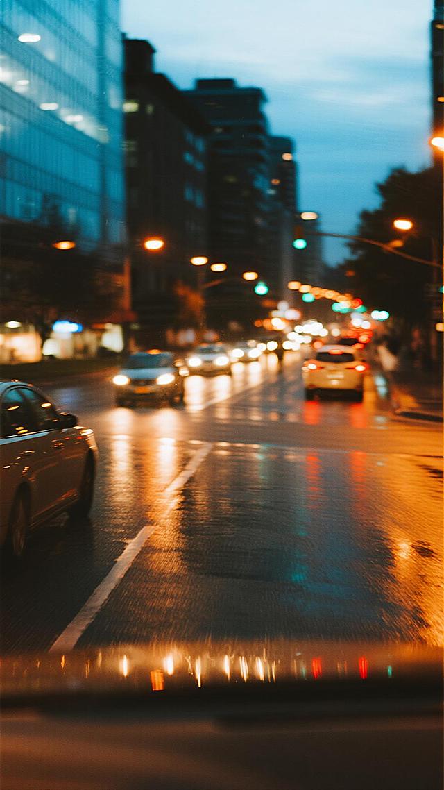 夜晚城市街道的动态模糊景象，温暖的橙黄色灯光与深邃的蓝色、黑色交织，强烈的胶片质感，颗粒感细腻，色彩浓郁且带有复古色调，光线柔和且边缘模糊，整体画面干净简洁，无多余元素，适合作为背景使用，保持动态模糊的流动感和夜晚的静谧氛围。