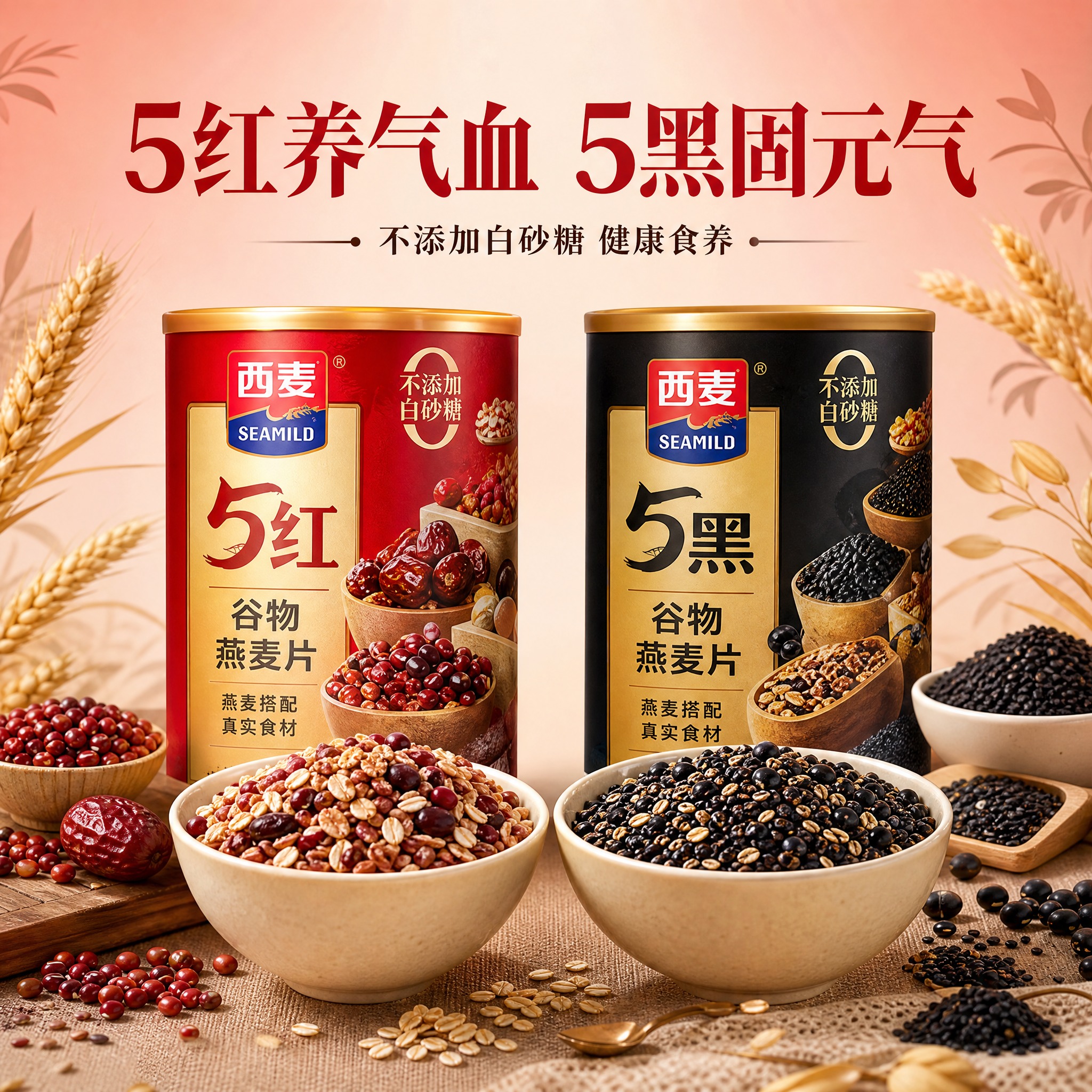 [主图-2] 西麦五谷食养礼卖点图，展示燕麦片细节与食养功效。… - 图片创意预览