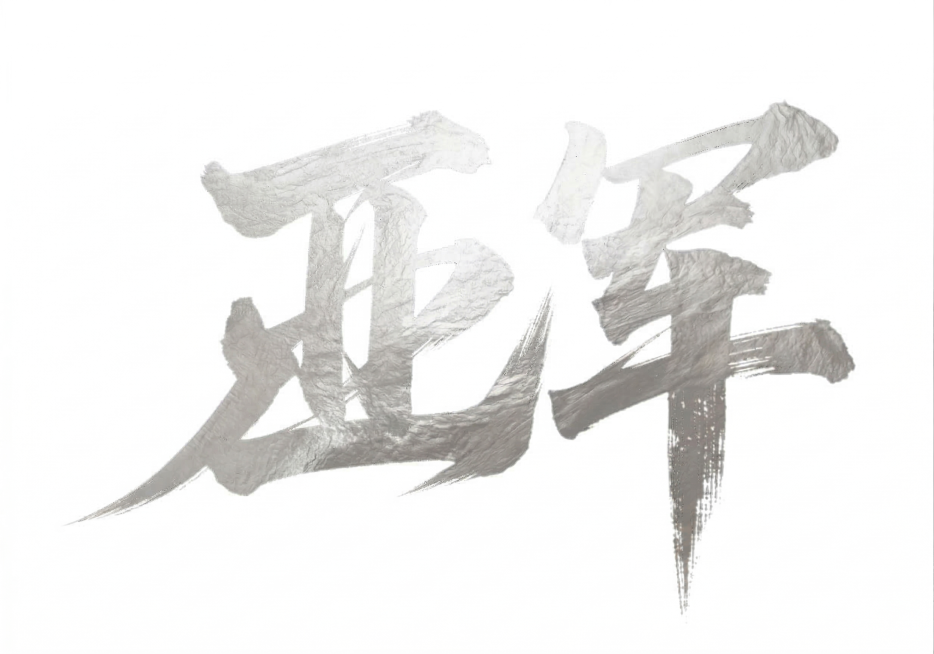 保留原字体书法风格和金属质感效果，将文字内容改为"亚军"，颜色修改为银色，保持白色背景，效果和原字体一致预览效果