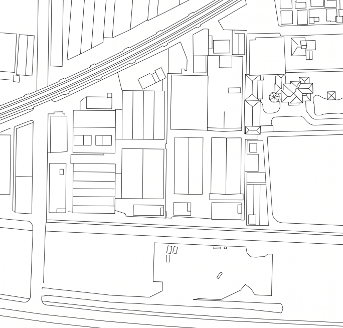 参照卫星图上的建筑物、道路轮廓，用最简洁的手法生成CAD线稿，仅保留清晰的线条结构，去除所有颜色和填充预览效果