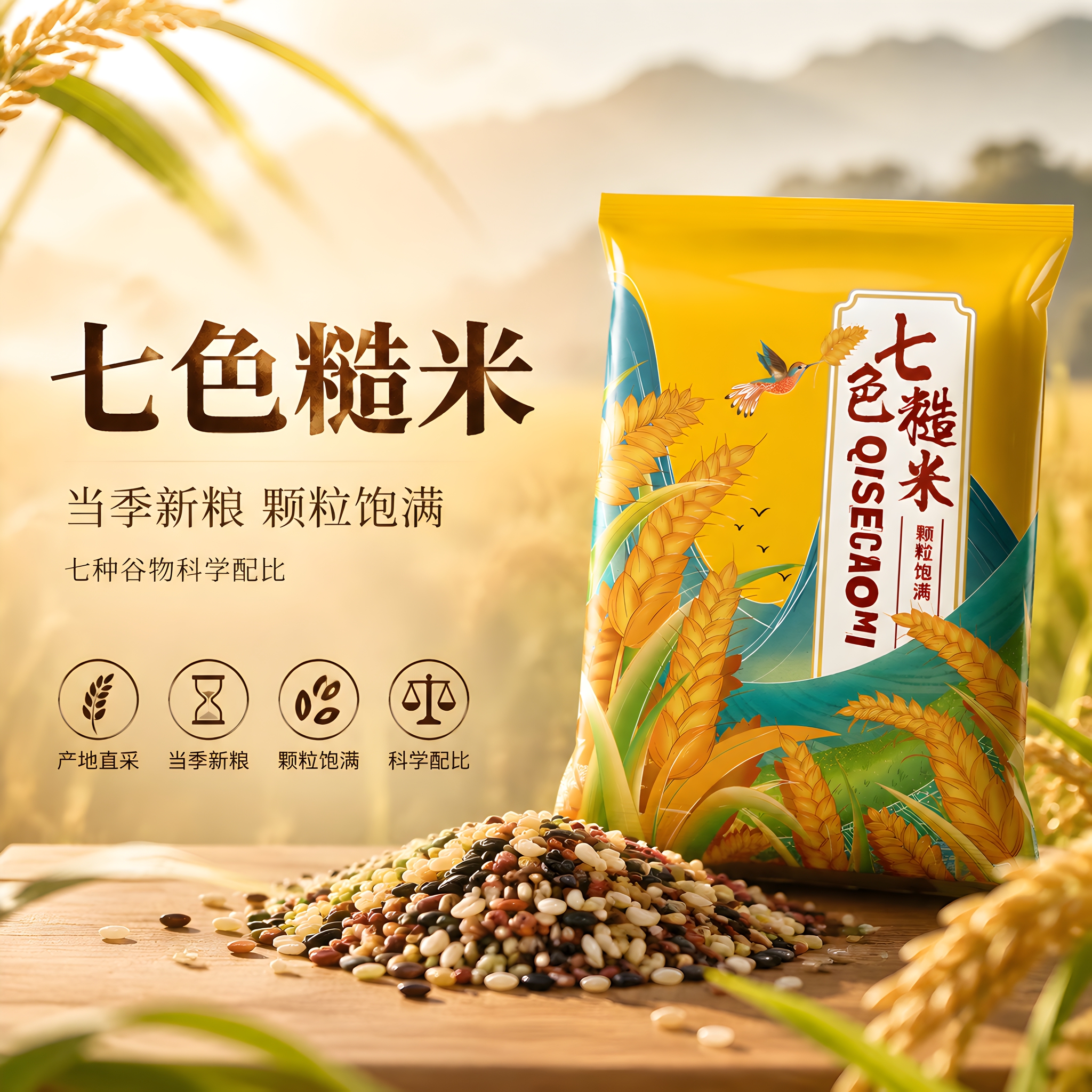 [单张主图] 七色糙米高端粮油杂粮电商主图，走高级氛围感+强转… - 图片创意预览
