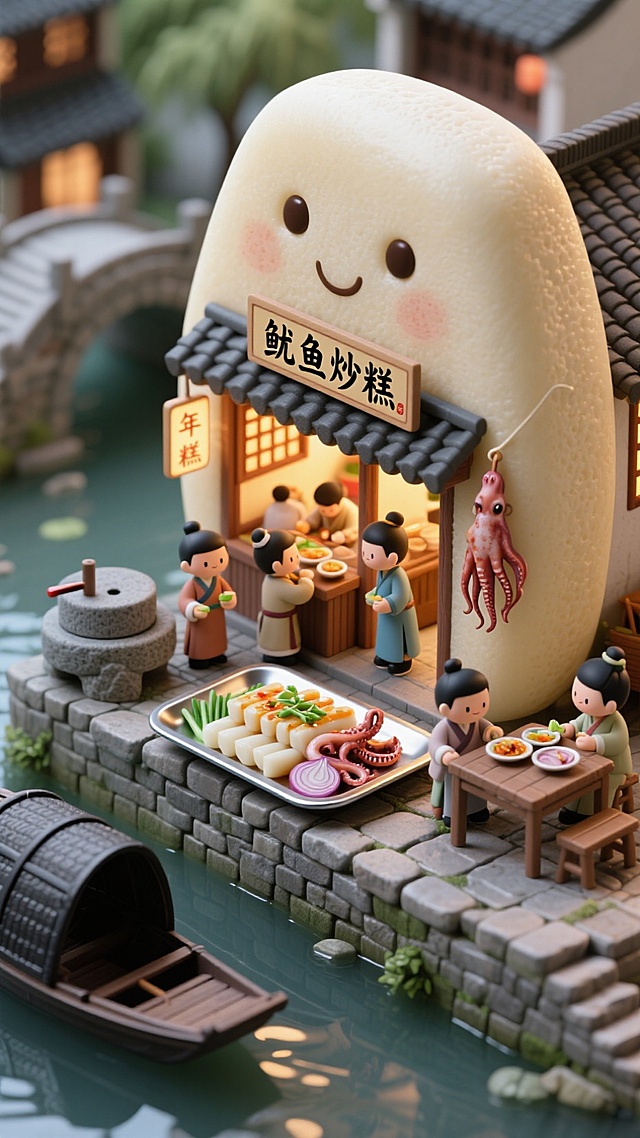 中式感卡通粘土风，微缩艺术拟人化，展现传统美食与节日氛围。