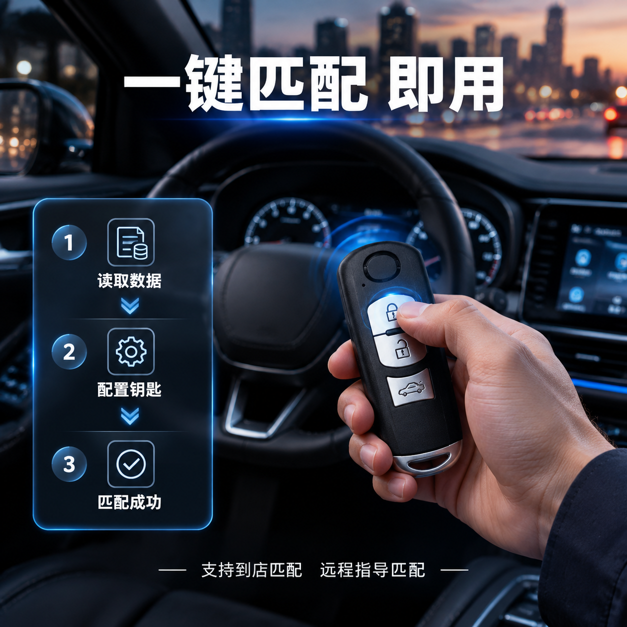 [主图-4] 汽车钥匙使用场景图，展示智能遥控钥匙在车内的使用… - 图片创意预览