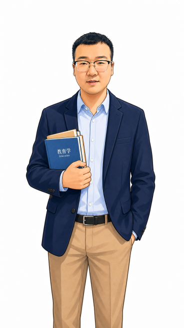 调大身体占比，缩小头部比例，调整整体头身比例，保留原有卡通风格、教师形象、所有外貌特征和白色背景预览效果