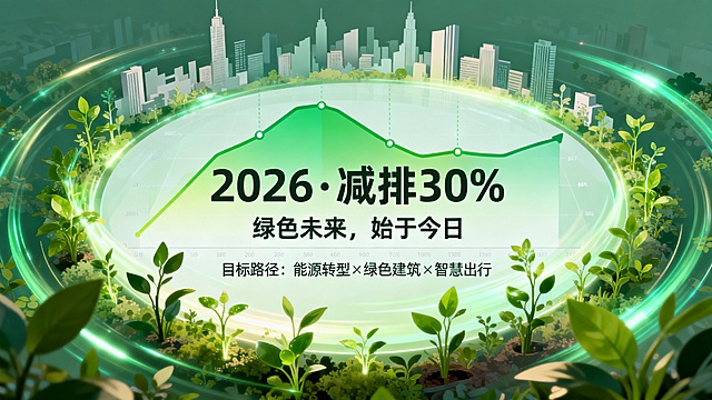 生成ppt页数：12页

结构：

表格

页码

内容

视觉元素

1

封面

校徽+绿色主题背景

2

目录

图标导航

3

项目背景

全国高校碳排地图（AI生成）

4

食堂碳排来源

饼图（食材运输占42%）

5

智慧系统介绍

智能点餐流程图

6

能源监控系统

实时能耗仪表盘截图

7

减排建议1：绿色供应链

地图+物流路径优化图

8

减排建议2：低碳菜谱

食物碳排对比条形图

9

减排建议3：光盘行动

学生行为数据模拟

10

碳排计算模型

公式+模拟结果表格

11

成果展望

2026年碳排下降30%目标图

12

致谢

QR码（扫码查看完整报告）