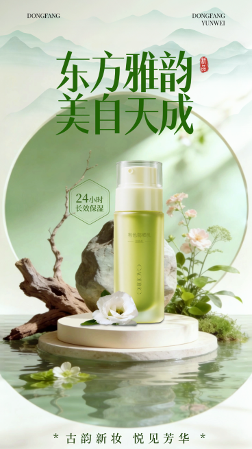 电商美容美妆产品展示营销卖货促销实景光影竖版电商海报预览效果