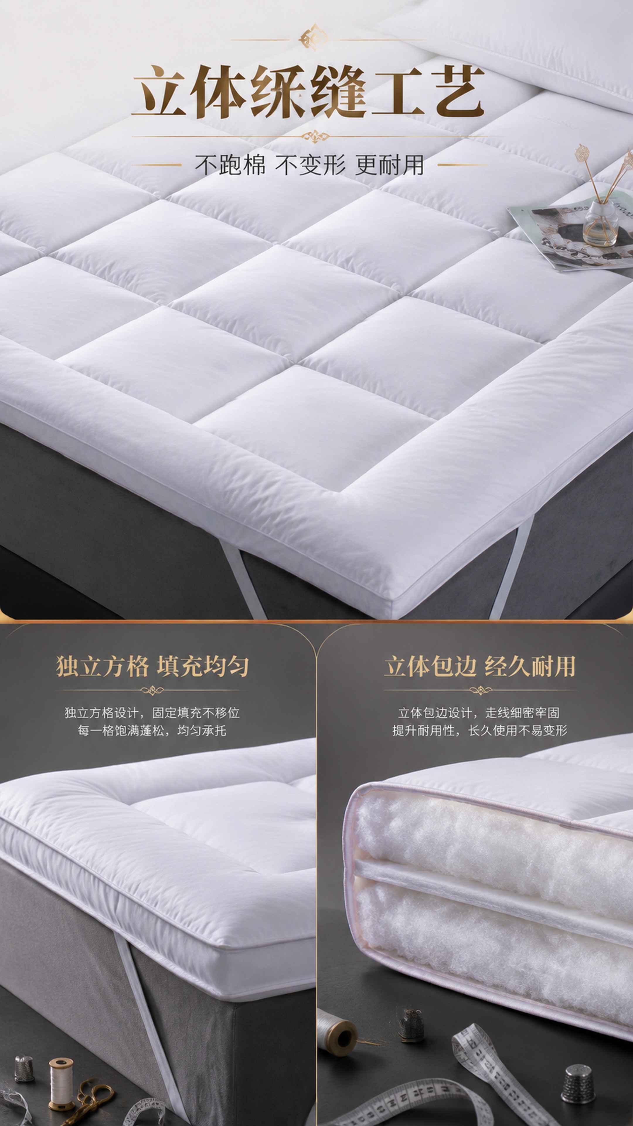 [第4屏] 工艺细节-酒店款立体羽丝绒床垫软垫立体绗缝工艺展示… - 图片创意预览