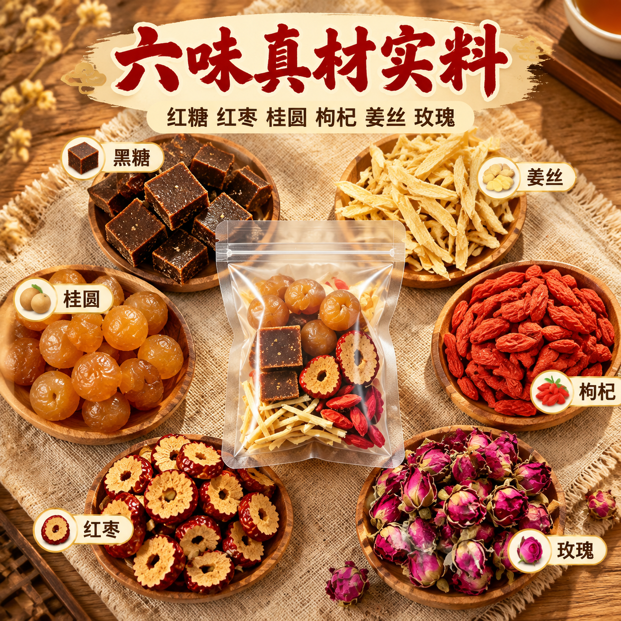 [主图-2] 红糖姜枣茶六味原料展示 成分信任背书 [统一基调… - 图片创意预览