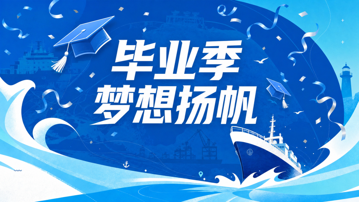 将原图中的主题文字“逐浪扬帆 筑梦前行”改成“毕业季 梦想扬帆”，增加毕业元素如学士帽、彩带让画面更丰富饱满，保持整体风格和谐统一，轮船和浪花元素保留不变，画面颜色和比例保持不变，生成超清4K画质。预览效果