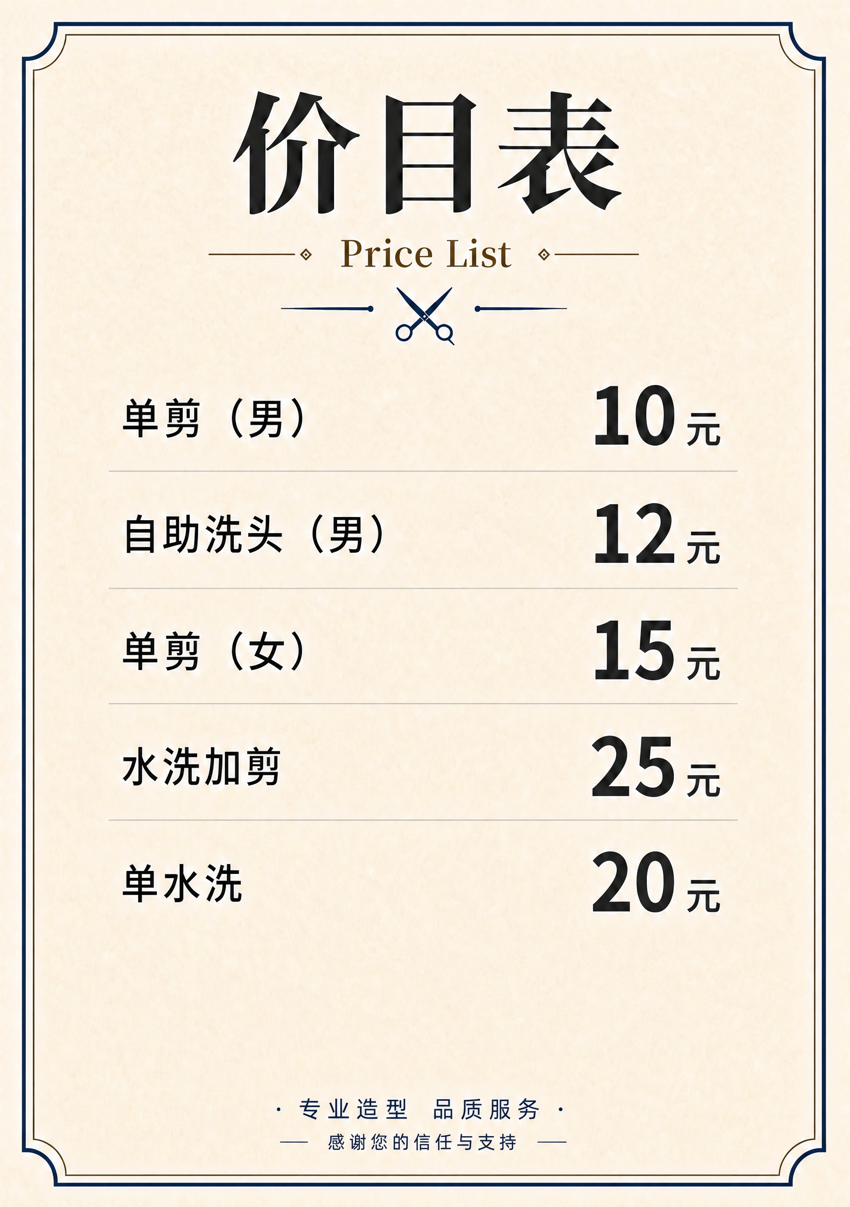 将画面中最后一项"单水洗"对应的价格从"15元"修改为"20元… - 图片创意预览