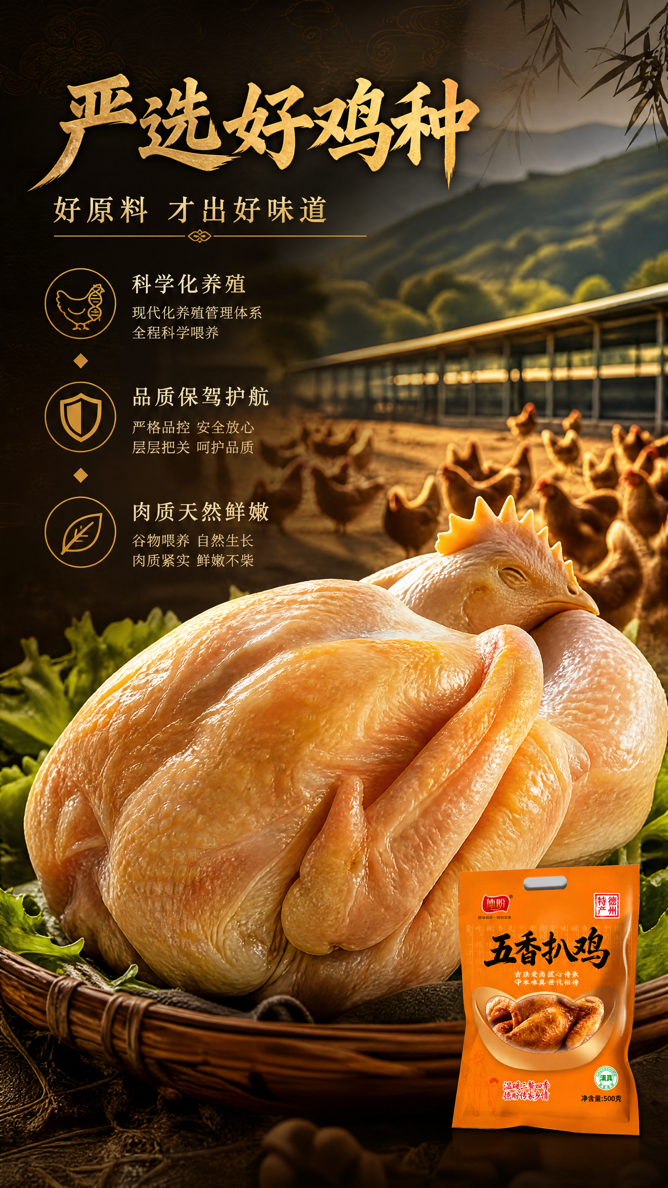 [商品] 使用【图1】德盼五香扒鸡橙色包装袋作辅助露出，放在画… - 图片创意预览