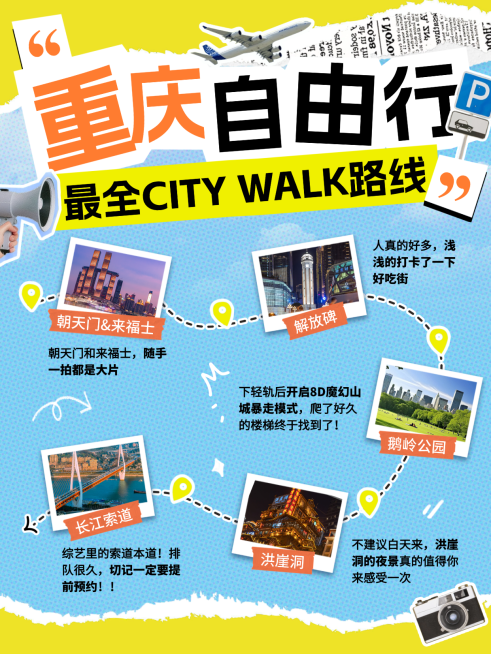 重庆自由行旅游攻略拼贴小红书配图预览效果