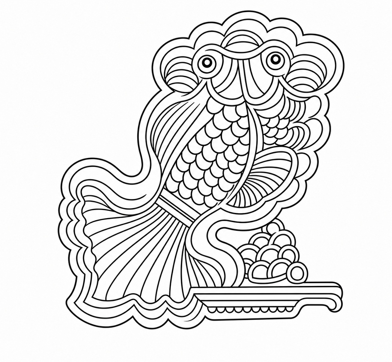 提取图片中的鱼形装饰纹样，生成干净清晰的黑白线条稿。去除金属材… - 图片创意预览