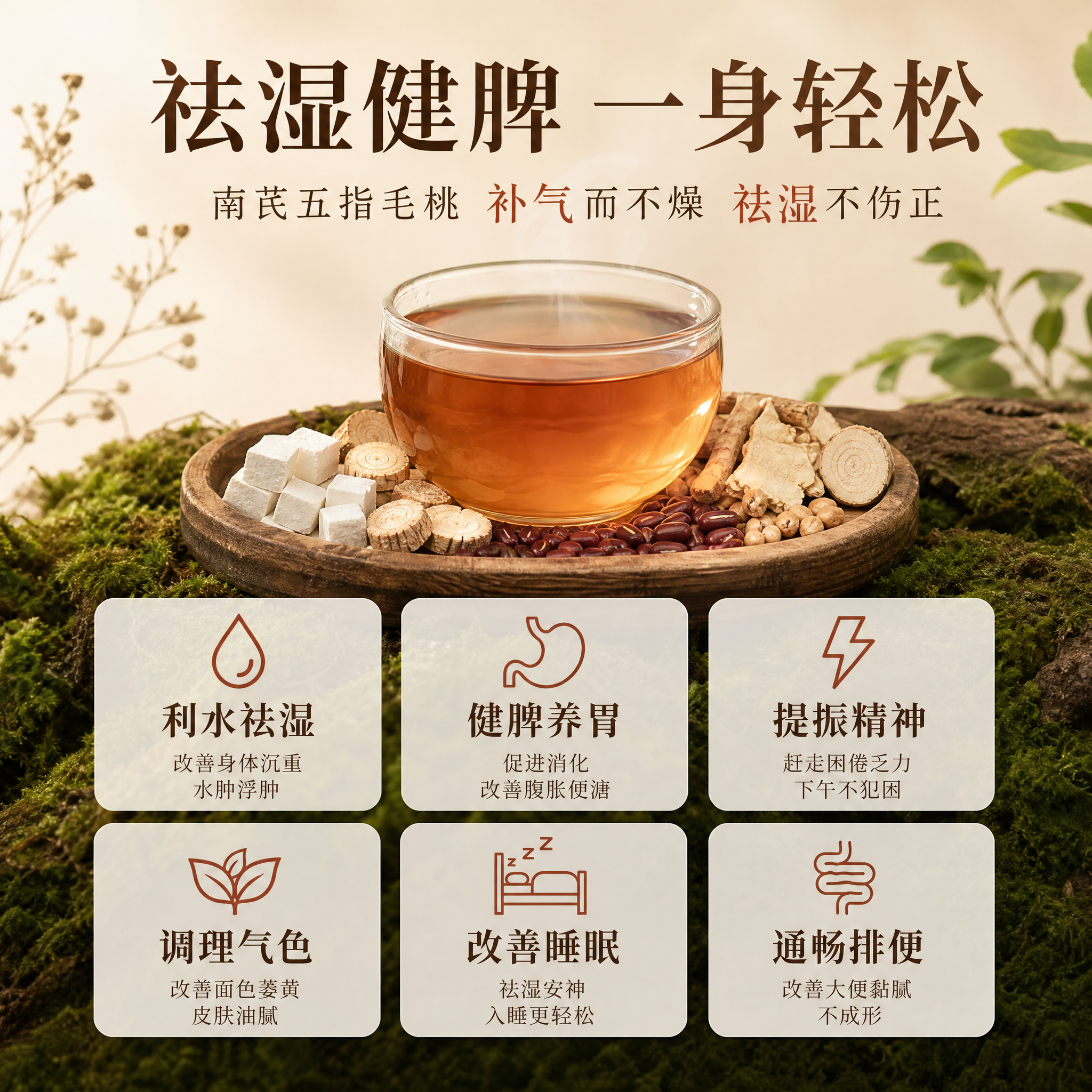 [主图-4] 祛湿好处主图，主题为详细介绍喝五指毛桃茯苓茶带来… - 图片创意预览