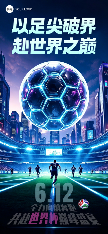2026足球世界杯宣传推广科技风全屏竖版海报预览效果