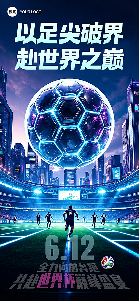 2026足球世界杯宣传推广科技风全屏竖版海报