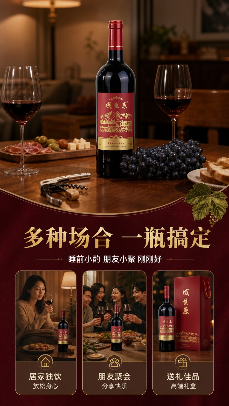 [商品] 使用【图8】域生原干红葡萄酒单瓶+葡萄图；保留瓶身酒… - 图片创意预览