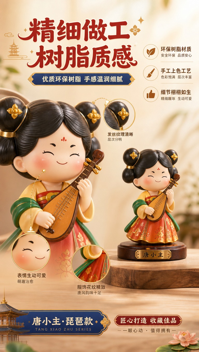 [商品] 使用【图1】唐小主盲盒包装盒上的琵琶款卡通形象作为手… - 图片创意预览