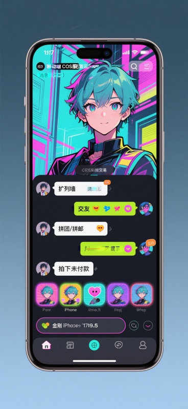 📱 底部导航栏（五大金刚）1. 🏠 主页（广场）功能描述： 类似小红书的双列瀑布流，但只展示二手/定制/手作C服。特色卡片：“今日出没角色”：顶部滚动小标签（如：#五条悟 #小樱 #原神）。“急！预览效果