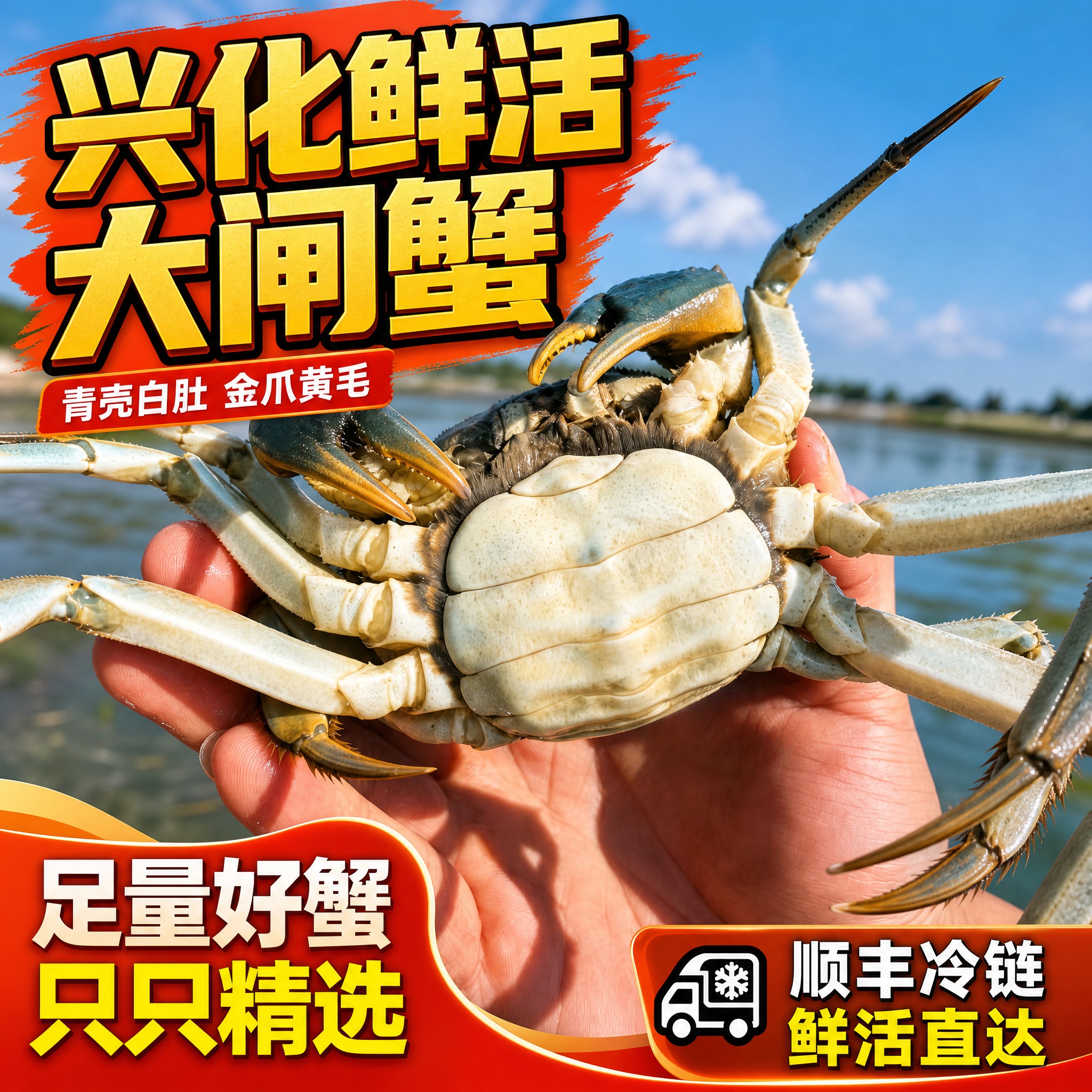 [主图-1] 兴化鲜活大闸蟹首图 腹部展示白肚品质 突出青壳白… - 图片创意预览