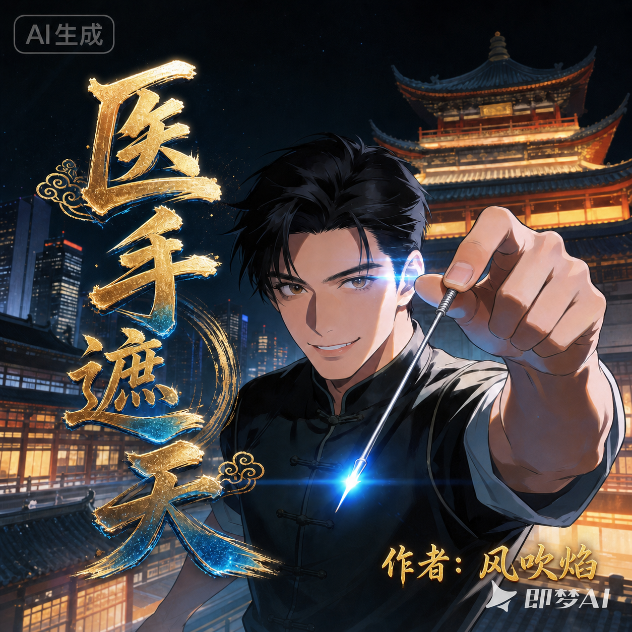 在图片中添加作者署名“作者：风吹焰”，文字采用古风书法字体，颜… - 图片创意预览