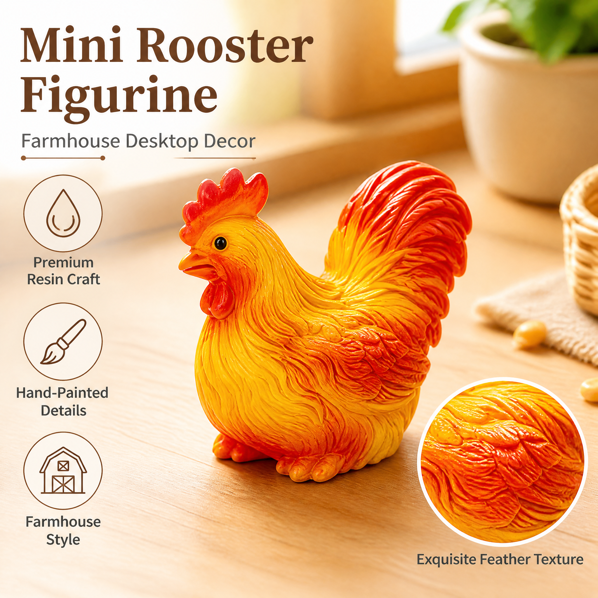 [主图-2] 桌面公鸡小摆件 Mini Rooster Fig… - 图片创意预览