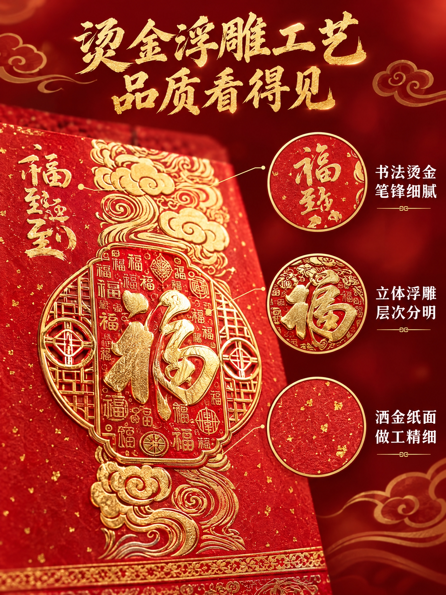 [商品] 使用【图3百福临门款撕历】；保留百福图烫金浮雕、祥云… - 图片创意预览
