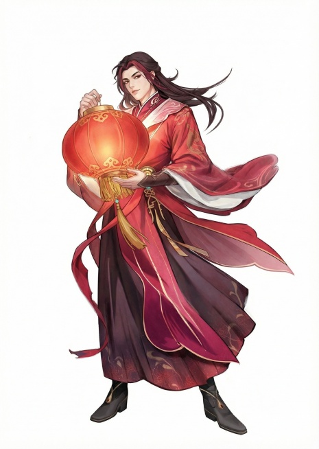 将这个人物动作改变，改成双手抱着一个红灯笼预览效果