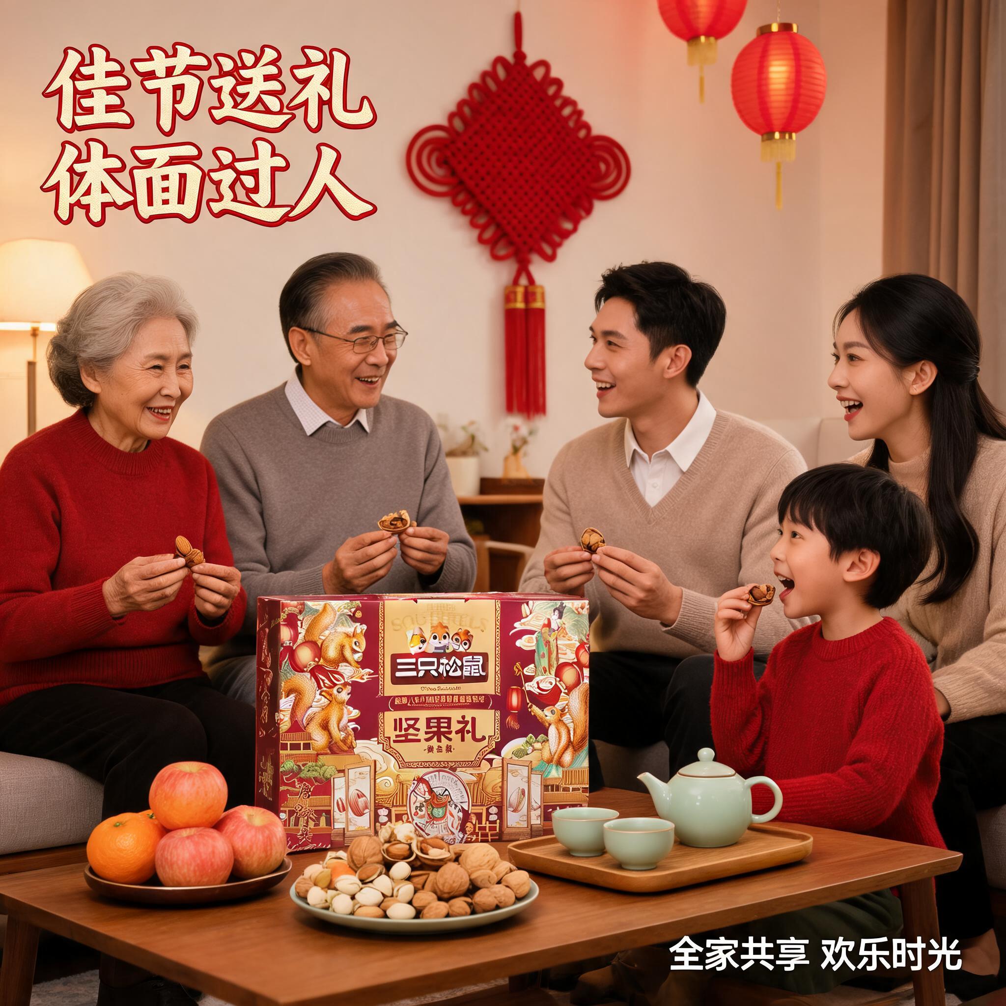 [主图-4] 坚果礼盒紫金款场景与体验图，展示节日送礼/家庭分… - 图片创意预览