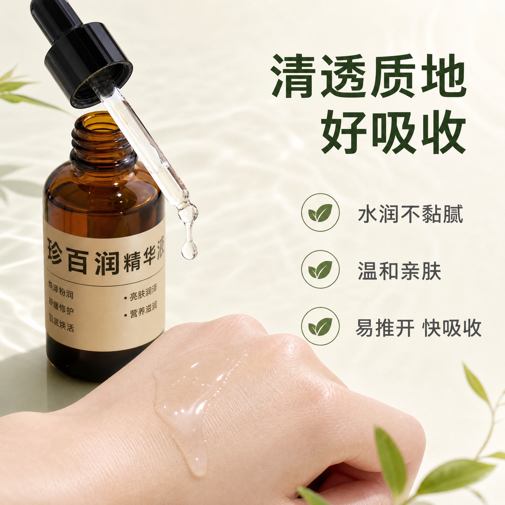 [主图-3] 质地与肤感展示，突出精华液清爽好吸收的使用感受。… - 图片创意预览