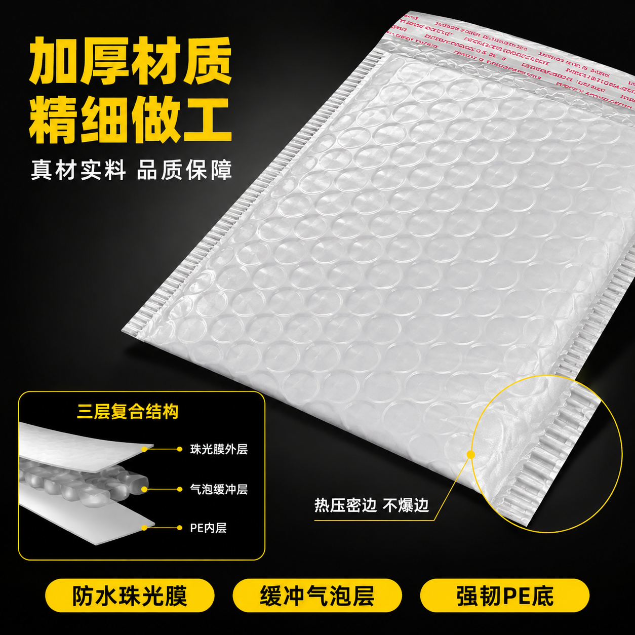 [主图-3] 材质工艺细节图，主题为气泡信封袋加厚材质与做工细… - 图片创意预览