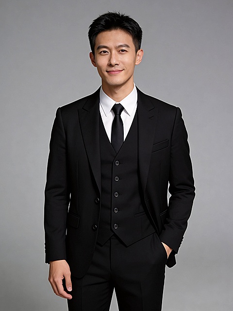 黑色西装马甲套装男性形象照