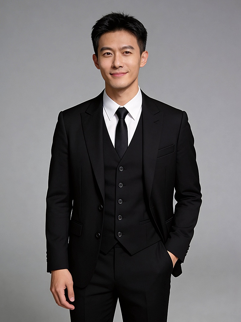 黑色西装马甲套装男性形象照