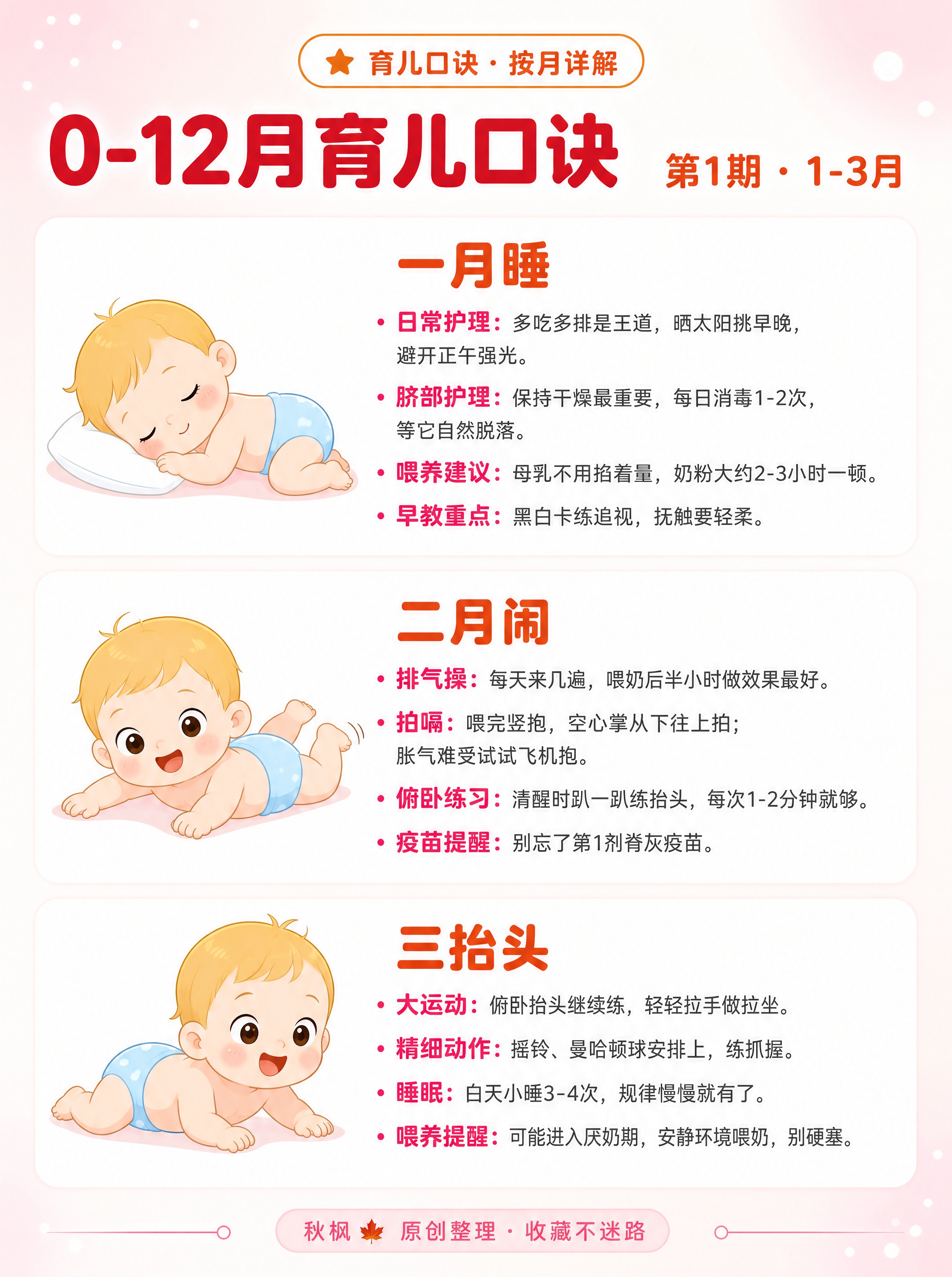 小红书母婴科普信息图（第1期 1-3月），3:4竖版，超高清，… - 图片创意预览