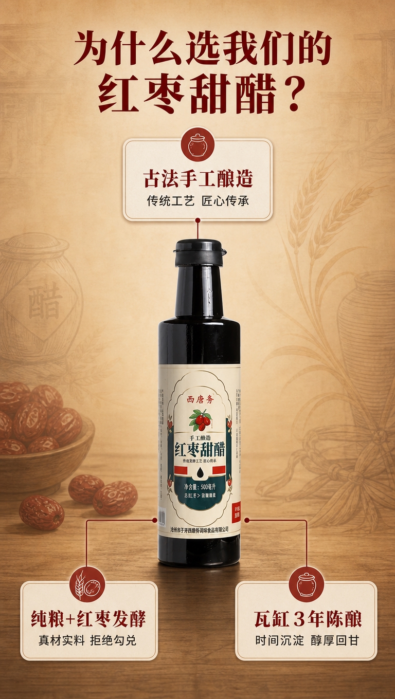 [商品] 使用【图1】西唐务红枣甜醋正面瓶身；保留黑色瓶体、白… - 图片创意预览