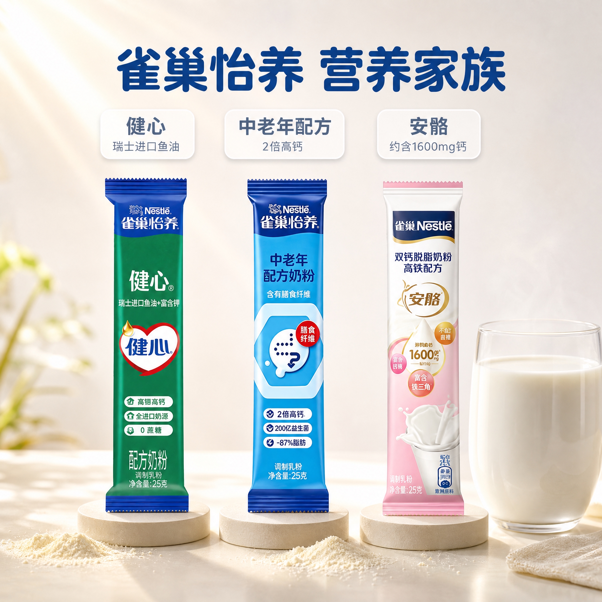 [主图-5] 系列全家福展示图：三款雀巢怡养条装整齐排列，逐款… - 图片创意预览