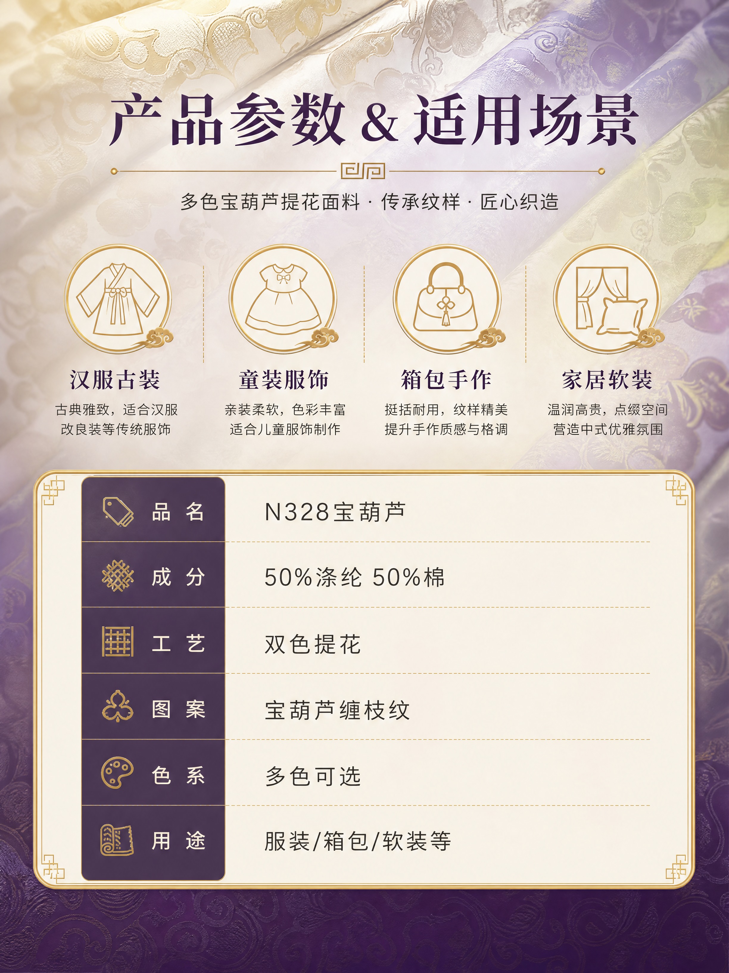 [商品] 使用【图4】多色宝葫芦提花面料合集；商品处理：保留每… - 图片创意预览