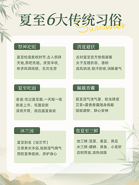 夏至节气传统习俗知识科普绿色中国风小红书配图