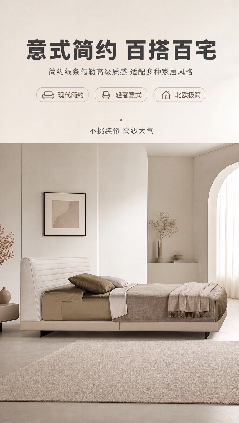 [商品] 使用【图1】意式简约高软包布艺床；保留床的整体结构、… - 图片创意预览