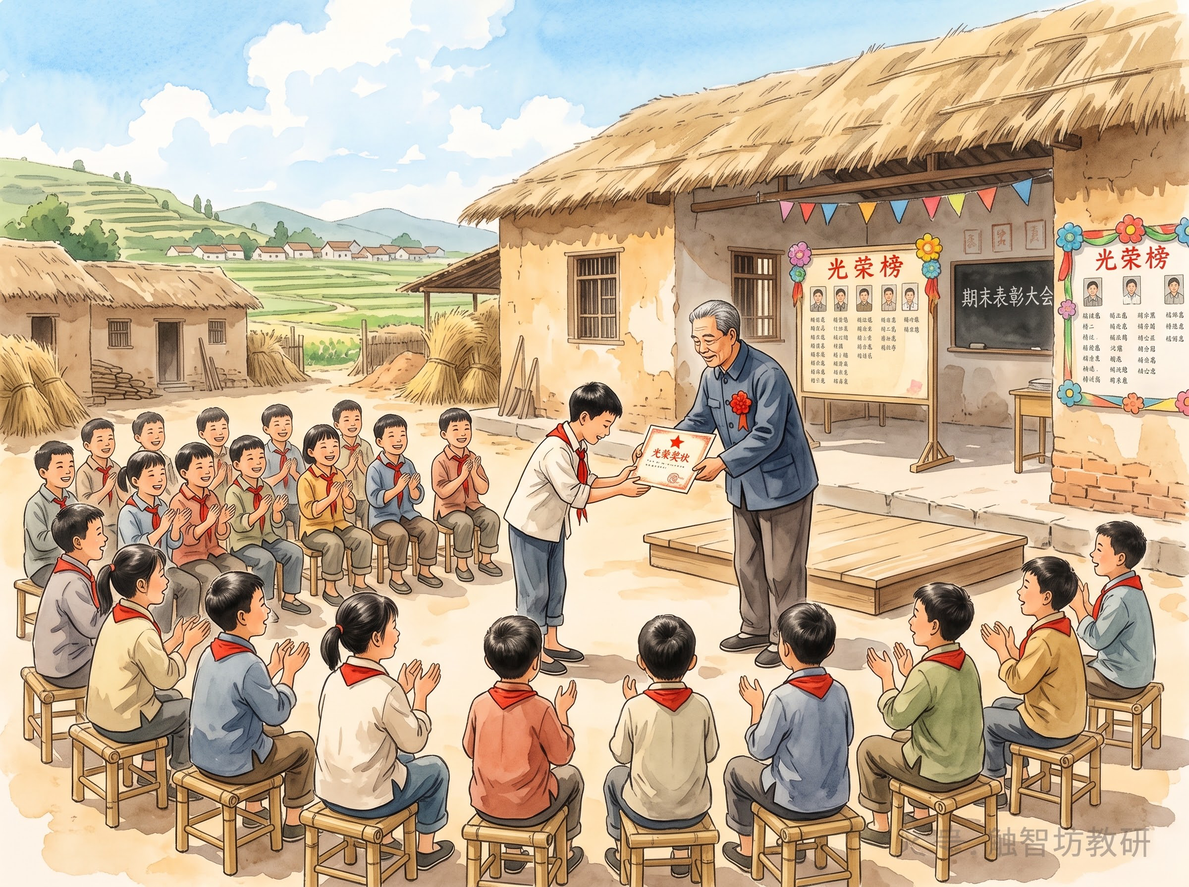 参考两张图的怀旧乡村校园风格，生成一张全新的不同场景的乡村校园… - 图片创意预览