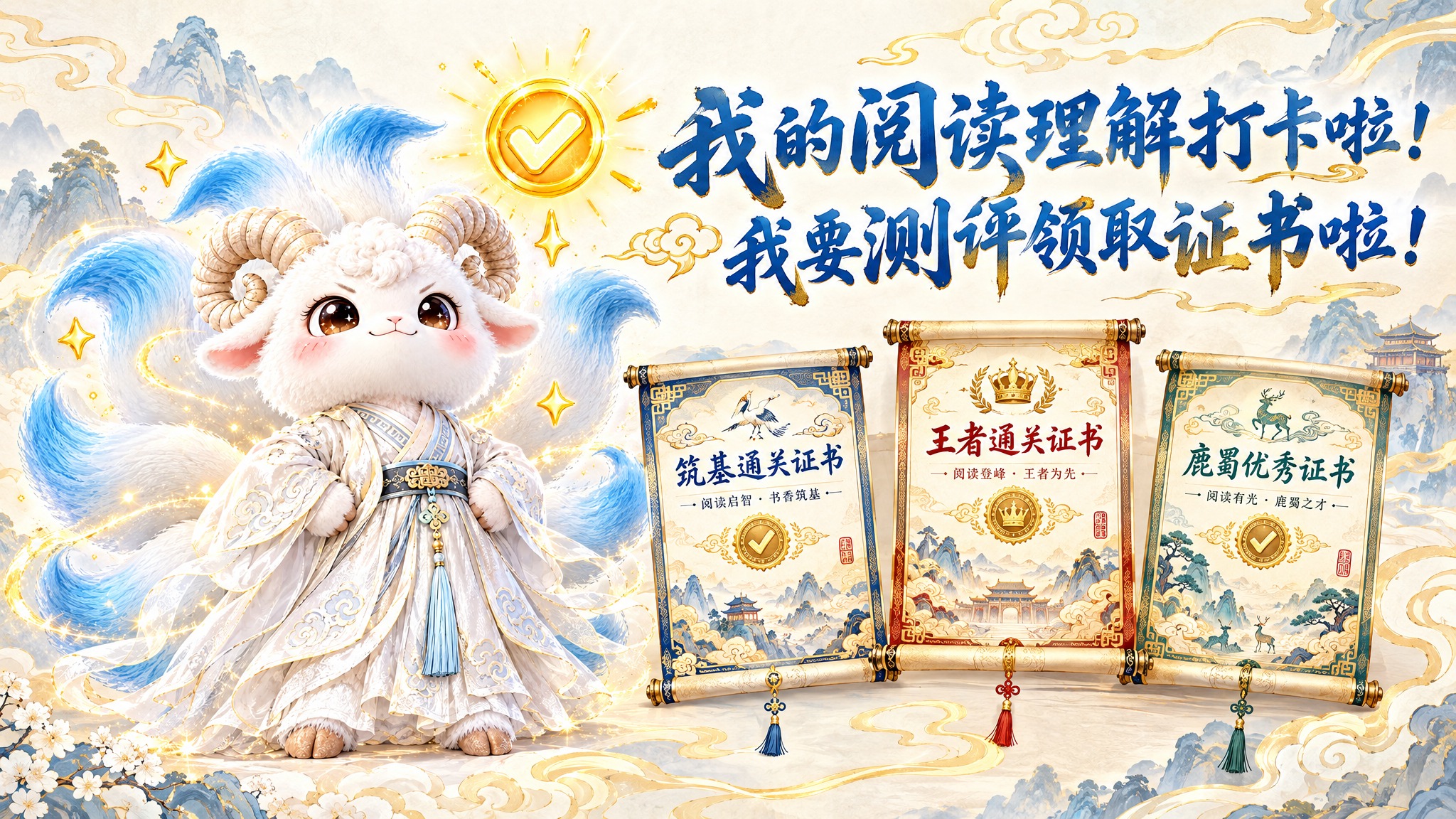 国风阅读证书宣传图，1080乘605像素。左侧是穿白色汉服、叉… - 图片创意预览