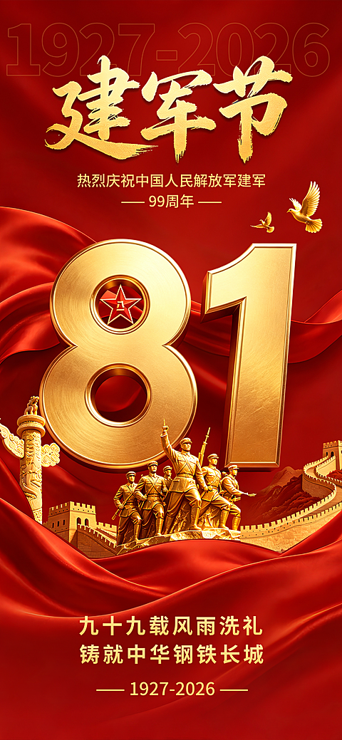 红金国风八一建军节99周年宣传海报